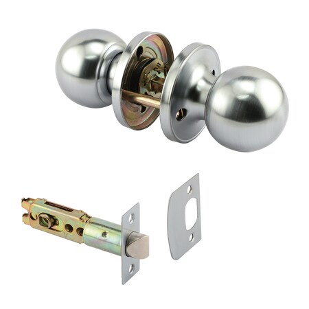 Prime-Line Passage Knob, Fits 2-3/8 in. and 2-3/4 in. Backset, Round, Satin 1 Set MP65005